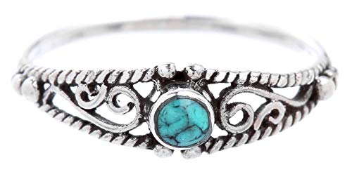 WINDALF Zarter Boho Ring NAIRNE 0.5 cm Türkis Mittelalterliche Ornamentik Vintage 925 Sterlingsilber (Silber, 56 (17.8)) von Windalf