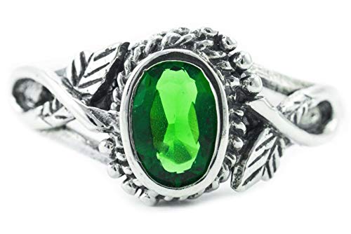 Windalf Zarter Damen Ring LIÂNA h: 0.8 cm Elfenschmuck Grüner Smaragd Hochwertiges Silber (Silber, 46 (14.6)) von Windalf