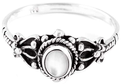 WINDALF Zarter Glücks Ring ROXIA 9 mm Perlmutt Elbenring Vintage 925 Sterlingsilber (Silber, 52 (16.6)) von Windalf