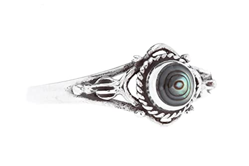 Windalf Zarter Mediaval Damen Ring JANINA Ø 7 mm Freundschaftsring mit Paua-Muschel Bohemia Schmuck Vintage 925 Sterlingsilber (Silber, 56 (17.8)) von Windalf