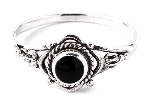 WINDALF Zarter Mediaval Damen Ring SIANA Ø 0.8 cm Freundschaftsring mit Onyx Bohemia Schmuck Vintage 925 Sterlingsilber (Silber, 44 (14.0)) von Windalf