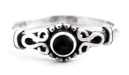 Windalf Zarter Mittelalter Ring MÎNA 6 mm Black Onyx Vintage 925 Sterlingsilber (Silber, 52 (16.6)) von Windalf