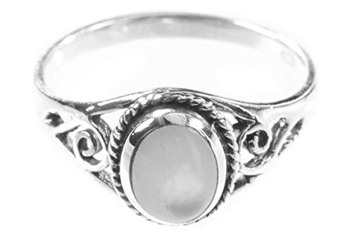WINDALF Zarter Ring LUCY h: 0.9 cm Perlmutt mit Lebens Spiralen Hochwertiges Silber (Silber, 48 (15.3)) von Windalf