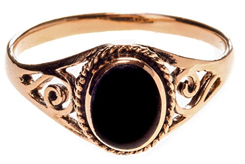 WINDALF Zarter Ring LUCY h: 0.9 cm Schwarzer Onyx mit Lebens Spiralen edle Bronze (Bronze, 60 (19.1)) von Windalf