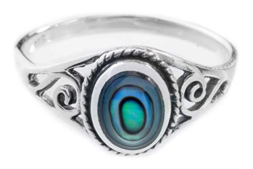 Windalf Zarter Vintage Ring LUCY 9 mm Seeopal mit Lebens Spiralen Bohemia Damenring Freundschaftsring 925 Sterlingsilber (Silber, 46 (14.6)) von Windalf