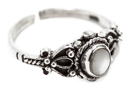 Windalf Medieval Zehenring PERLA 8 mm Weißer Stein Midi-Ring Vintage 925 Sterlingsilber von Windalf