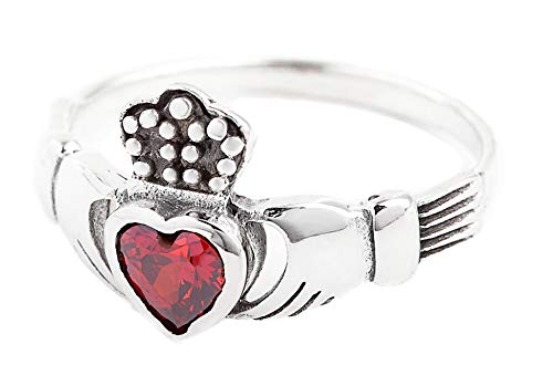 WINDLAF Irischer Freundschaftsring CLADDAGH 1 cm Rotes Kristall Herz Solvar Ring Partnerring 925 Sterlingsilber (Silber, 50 (15.9)) von Windalf