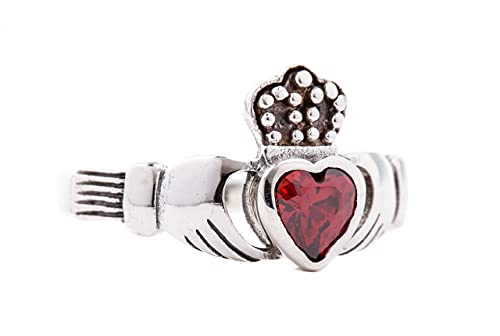 WINDLAF Irischer Freundschaftsring CLADDAGH 1 cm Rotes Kristall Herz Solvar Ring Partnerring 925 Sterlingsilber (Silber, 56 (17.8)) von Windalf