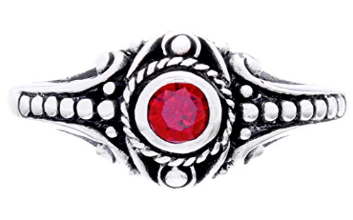 Windalf Asatru Damen Silberring Amara h: 0.8 cm Wikinger Schmuck Ring Roter Kristall Vintage Hochwertiges Silber (Silber, 52 (16.6)) von Windalf