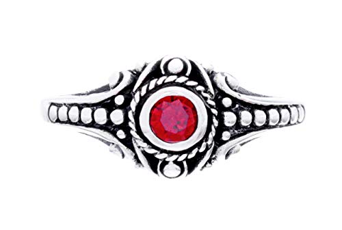 Windalf Asatru Damen Silberring Amara h: 0.8 cm Wikinger Schmuck Ring Roter Kristall Vintage Hochwertiges Silber (Silber, 56 (17.8)) von Windalf