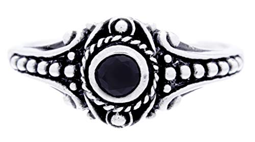 Windalf Asatru Damen Silberring Amara h: 0.8 cm Wikinger Schmuck Ring Schwarzer Kristall Vintage 925 Sterlingsilber (Oxidiertes Silber, 46 (14.6)) von Windalf