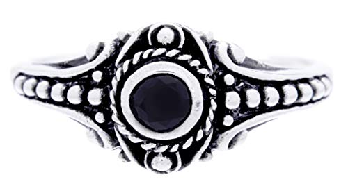 Windalf Asatru Damen Silberring AMARA h: 0.8 cm Wikinger Schmuck Ring Schwarzer Kristall Vintage Hochwertiges Silber (Silber, 50 (15.9)) von Windalf