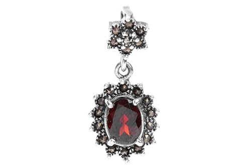 Windalf Bohemia Schmuck Anhänger AMINA 2.6 cm Roter Granat Markasit-Schmuck 925 Sterlingsilber von Windalf