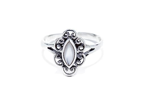 Windalf Damen Zehen-Ring Nancy 12 mm verstellbar mit weißem Perlmutt-Stein offen Midi-Ring 925 Sterling-Silber von Windalf