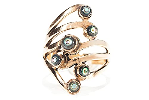 Windalf Bohemian Bronze-Ring LUCIA 23 mm Mediaval Abalone Muschel Statementschmuck Vintage Bronze (Bronze, 52) von Windalf