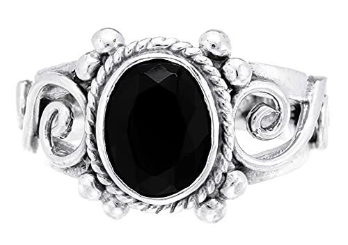 Windalf Bohemian Ring LEONA 13 mm Zauberhafter schwarzer Kristall Mediaval-Gipsy-Schmuck 925 Sterlingsilber (Sterlingsilber, 66) von Windalf