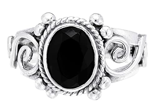 Windalf Bohemian Ring LEONA 13 mm Zauberhafter schwarzer Kristall Mediaval-Gipsy-Schmuck 925 Sterlingsilber (Sterlingsilber, 68) von Windalf