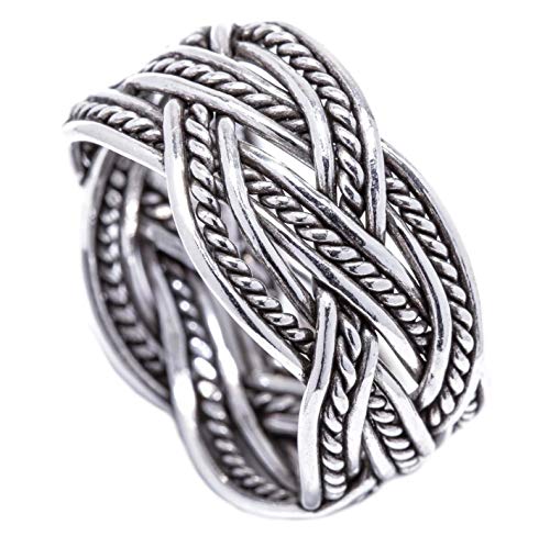 Windalf Breiter Handgeschmiedeter Band-Ring ZORAN 13 mm Zopf Muster Bohemia Unendlichkeits-Knoten Celtic-Schmuck 925 Sterlingsilber (Silber, 62 (19.7)) von Windalf