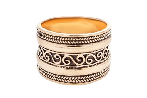 Windalf Breiter Wikinger Ring AYRIN 12 mm Mittelalter-Schmuck Freundschaftsring Bronzering (Bronze, 52 (16.5)) von Windalf