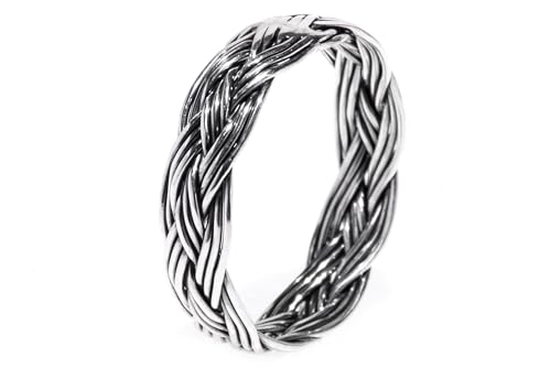 Windalf Geflochtener Wikingerring ZÄERA h: 0.5 cm Flecht-Muster handgeschmiedet 925 Sterlingsilber (Silber, 44 (14.0)) von Windalf