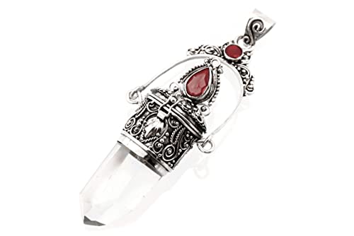 Großer Schmuck Anhänger ARKENSTEIHN 8.5 cm Vintage Heil & Kraft Bergkristall Amulett mit Granatsteinen Bohemia Handarbeit 925 Sterlingsilber von Windalf