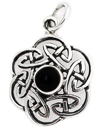 Windalf Irischer Schmuck Anhänger NUADA 2.5 cm Keltischer Knoten Schutzstein Onyx 925 Sterlingsilber von Windalf