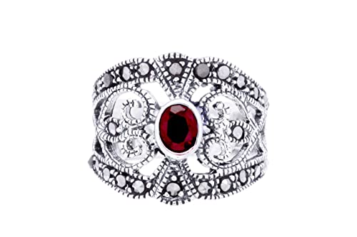 Windalf Mittelalter Ornament Statementring RAGNA 16 mm Damenring Roter Kristall Gothic Schmuck Vintage Silberring 925 Sterlingsilber (Silber, 56 (17.8)) von Windalf