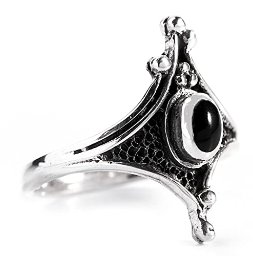 Windalf Mittelalter Ring ALÂDRIEL 18 mm Schwarzer Onyx Gothic Schmuck 925 Sterlingsilber (Silber, 64 (20.4)) von Windalf