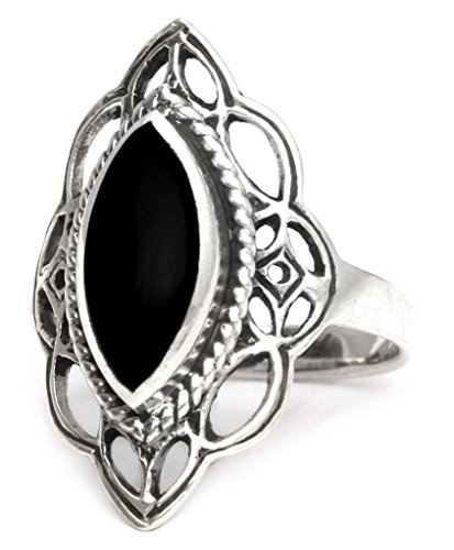 Windalf Mittelalter Ring LÚNA h: 2.2 cm Elfennacht Schwarzer Onyx Hochwertiges Silber (Silber, 44 (14.0)) von Windalf