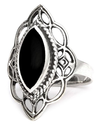 Windalf Mittelalter Ring LÚNA h: 2.2 cm Elfennacht Schwarzer Onyx Hochwertiges Silber (Silber, 56 (17.8)) von Windalf
