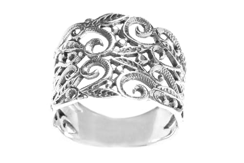 Windalf Mittelalter-Ring MANJA 1.5 cm Zarte Elfen Statementring Ornamentik Bohemia Silberring Vintage Glücks-Ring Freundschaftsring 925 Sterlingsilber (Silber, 48 (15.3)) von Windalf