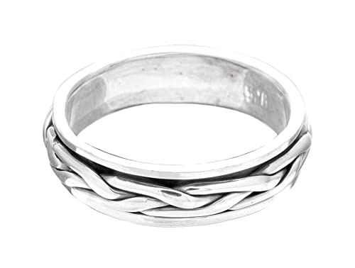 Windalf Nordischer Vintage Silberring RANA 5 mm Vikings Partner Bandring Zopf-Muster Bohemia Geflochtener Freundschaftsring Handarbeit aus 925 Sterlingsilber (Sterlingsilber, 17) von Windalf