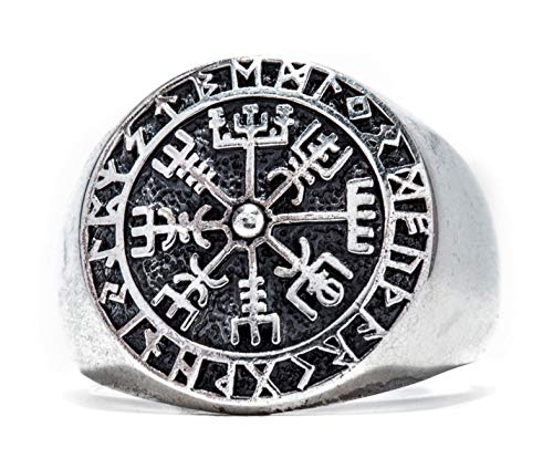 Windalf Runen Vikings Ring VEGVISIR 18 mm Wikinger Kompass Siegelring 925 Sterlingsilber (Sterlingsilber, 68 (21.5)) von Windalf