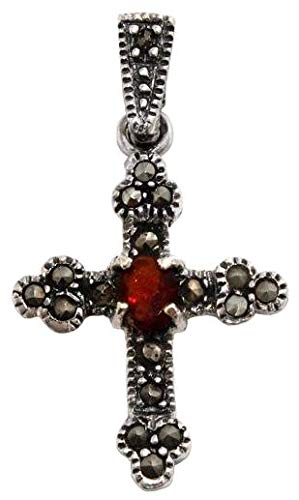 Windalf Schmuck Anhänger LÀRA 3.2 cm Kleines Kreuz Roter Kristall 925 Sterlingsilber von Windalf