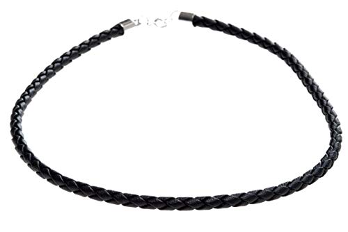 Windalf Schwarzes Lederband DVALIN 40 cm 4 mm geflochtenes Halsband 925 Sterlingsilber von Windalf