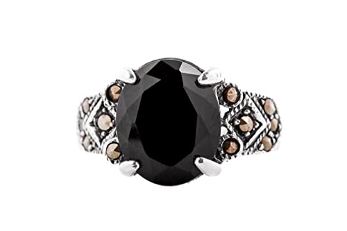 Windalf Statement Mittelalter Ring RUBIN 1.2 cm Mediaval Trachten Silberring Schwarzer Kristall Vintage Gothic Schmuck 925 Sterlingsilber (Silber, 64 (20.4)) von Windalf