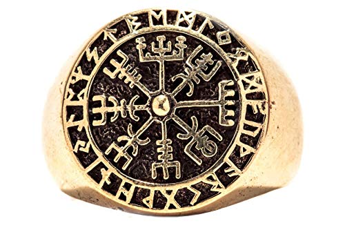 Windalf Vegvisir Ring RAGSØN h: 1.8 cm Wikinger Runen Kompass Bronze (Bronze, 66 (21.0)) von Windalf