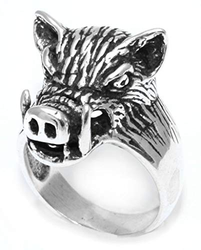 Windalf Vikings Statementring Wildschwein-Ring SAEHRIMNIR 20 mm Wilder Eber Wikinger Krafttier 925 Sterlingsilber (Sterlingsilber, 21.5) von Windalf