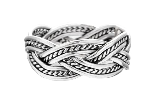 Windalf Vikings Unisex Vintage Ring THORNGAD 0.8 cm Partner Silberring Zopf-Muster Bohemia Geflochtener Freundschaftsring Handgeschmiedet aus 925 Sterlingsilber (Silber, 72 (22.9)) von Windalf