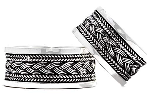 Windalf Vintage Band Ring ARAGON 10 mm Vikings Partnerring mit Zopf Boho Freundschaftsring 925 Sterlingsilber (Silber, 70 (22)) von Windalf
