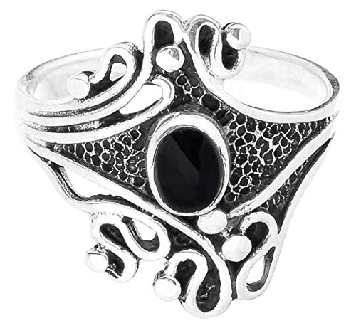 Windalf Vintage Damen Ring FIANA 17 mm Gothic Black Onyx 925 Sterlingsilber (Silber, 58 (18.5)) von Windalf
