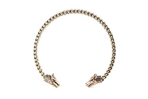 Windalf Vintage Frauen Halsreif STARK Ø 13.5 cm Wikinger Schmuck Torques Wolfsköpfe Vintage Halsschmuck Krafttier WolfschmuckHochwertige Bronze von Windalf