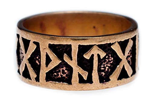 Windalf Wikinger Ring FUTHARK h: 0.9 cm Runen-Ring Vintage Edle Bronze (Bronze, 52 (16.6)) von Windalf