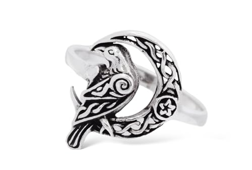 Windalf Wikinger Ring MOON 15 mm Keltische Knoten Odins Rabe 925 Sterlingsilber (Sterlingsilber, 52 (16.5)) von Windalf