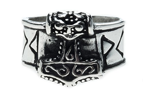 Windalf Wikinger Ring THORNTAN Thorshammer mit Runen 925 Sterlingsilber (Silber, 48 (15.3)) von Windalf