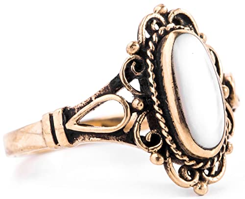 Windalf Zarter Damen Ring IDANA 15 mm Perlmutt Vintage Schmuck Bronze (Bronze, 17) von Windalf