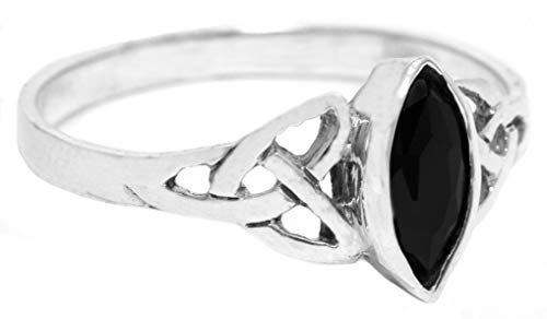 Windalf Zarter Damen Ring RIGANI 9 mm Keltischer Liebesknoten Schwarzer Kristall 925 Sterlingsilber (Silber, 44 (14.0)) von Windalf