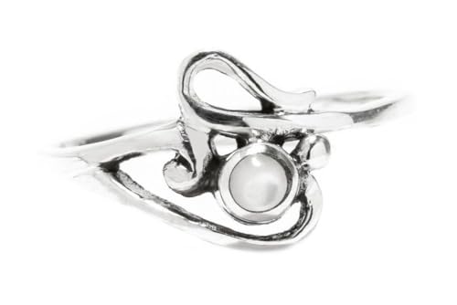 Windalf Zarter Ring ELINA 9 mm Perlmutt Princess Damenring Midi-Ring 925 Sterlingsilber (Silber, 66 (21.0)) von Windalf