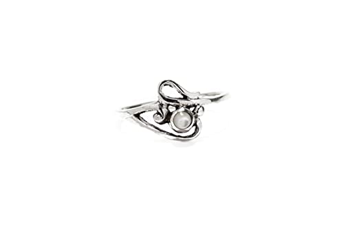 Windalf Zarter Ring ELINA 9 mm Perlmutt Princess Damenring Midi-Ring 925 Sterlingsilber (Silber, 58 (18.5)) von Windalf
