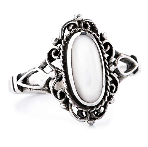 Windalf Zarter Ring LÎNA h: 1.4 cm Weißer Perlmutt Hochwertiges Silber (Silber, 54 (17.2)) von Windalf